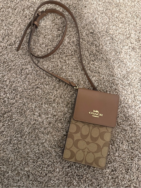 Coach Handbags - Coach Brown Signature Monogram Crossbody Phone Pouch